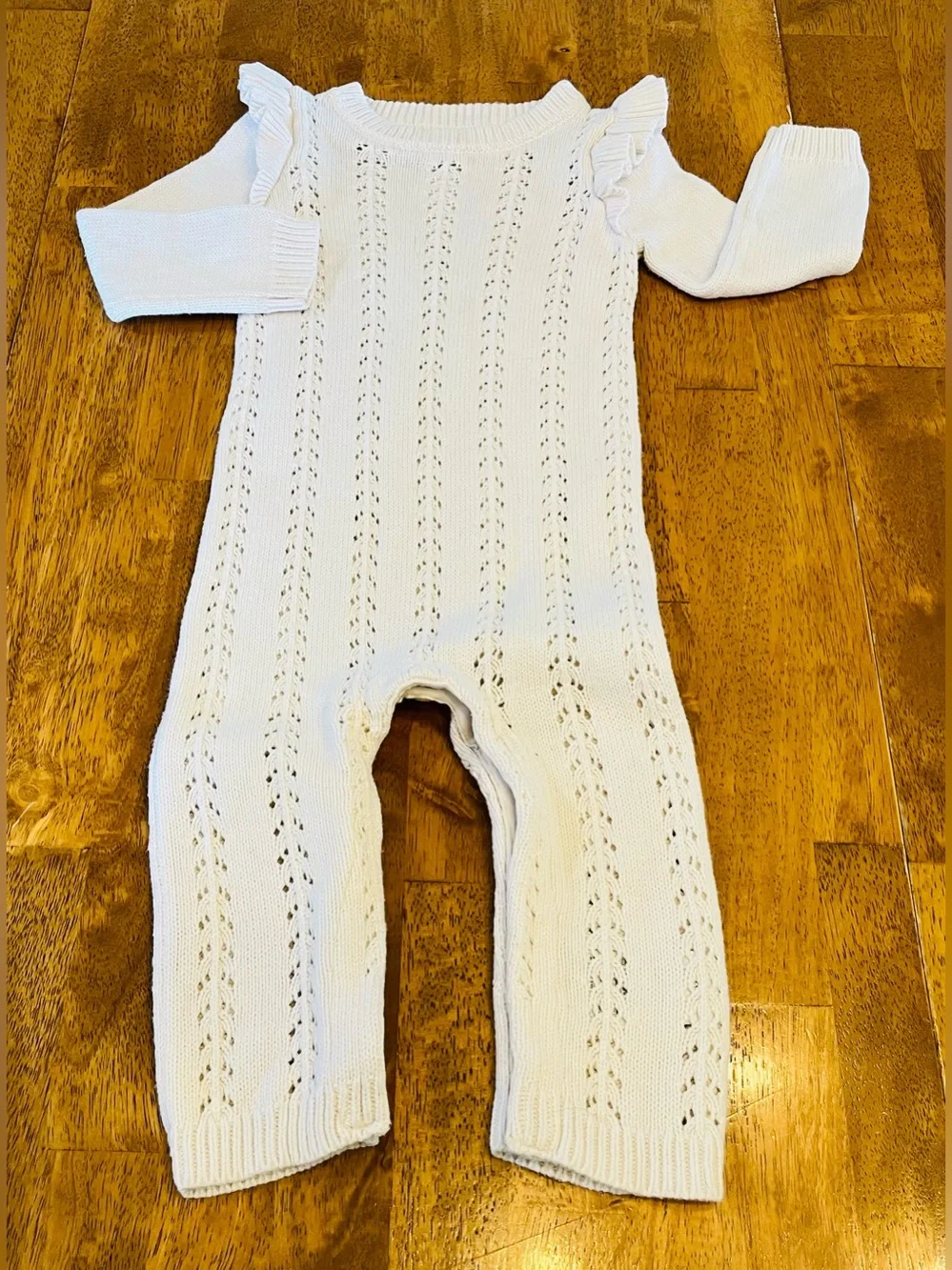 Off White Cotton Sweater Romper Girl's 12-18 Months Vintage Old Navy Ruffle Trim